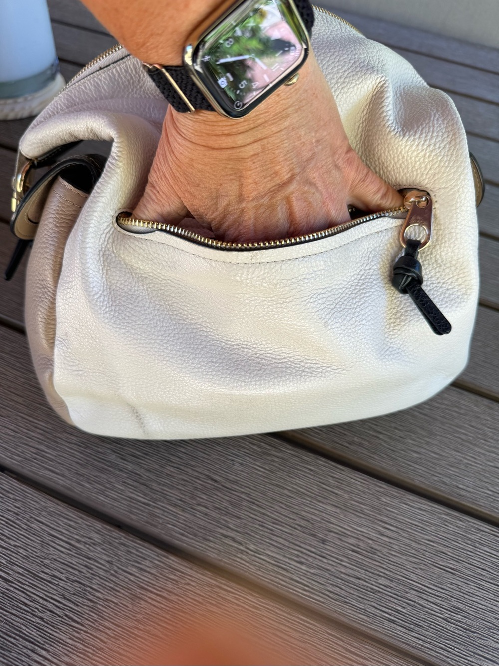 Coach Pebbled Leather Shoulder Bag in White, Black and Tan - Picture 11 of 16